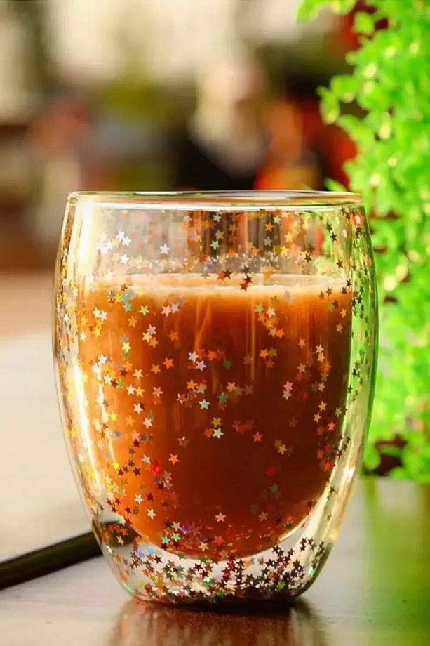 4'lü Yıldız Simli Çift Cidarlı Bardak Kahve Sunum Kokteyl Bardağı Isıya Dayanıklı Borosilikat 350ml - 2