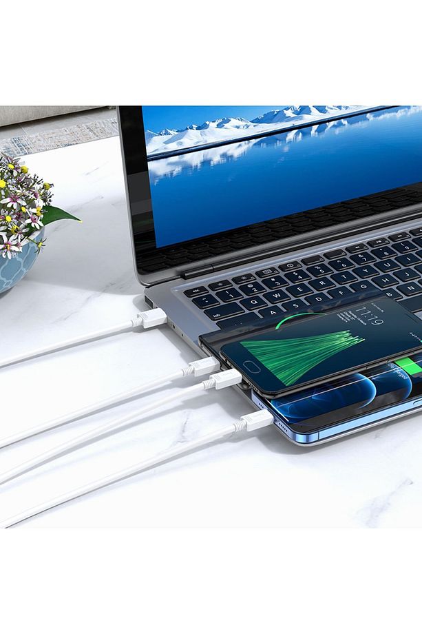 X74 3 In 1 Usb To Lightning Micro-usb Type-c 2a Iphone Android Uyumlu Hızlı Şarj Kablosu Beyaz 1 M - 4