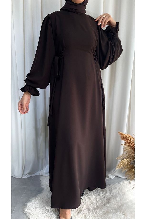 MODEL İNCİ Medine İpeği Yan Bağcıklı Elbise - 5