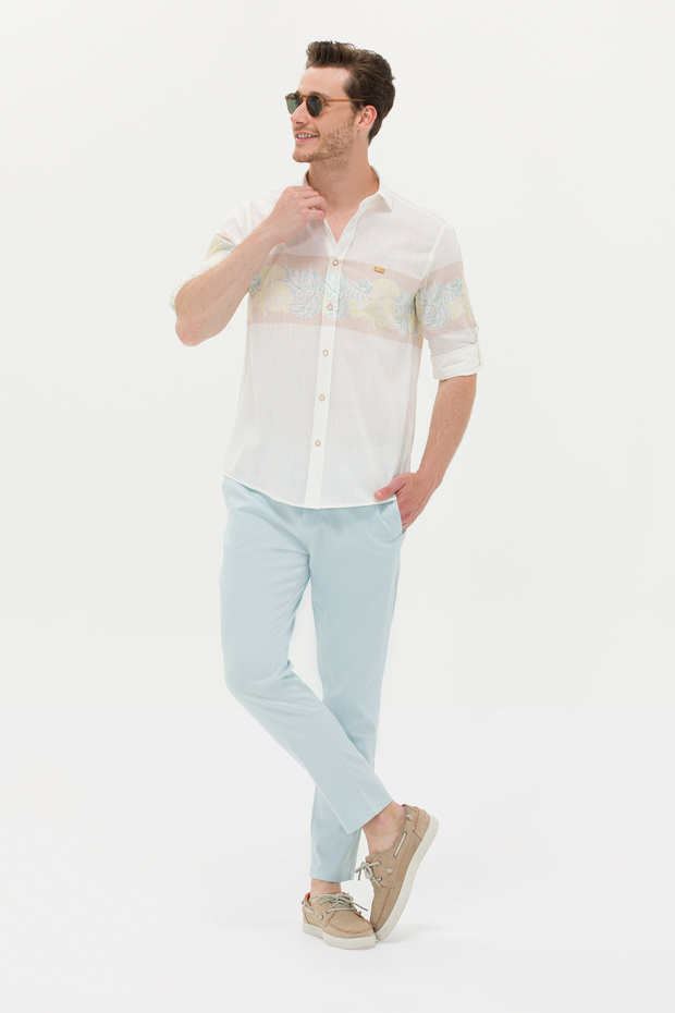 Men's Cream Long Sleeve Shirt 50263333 -Vr071