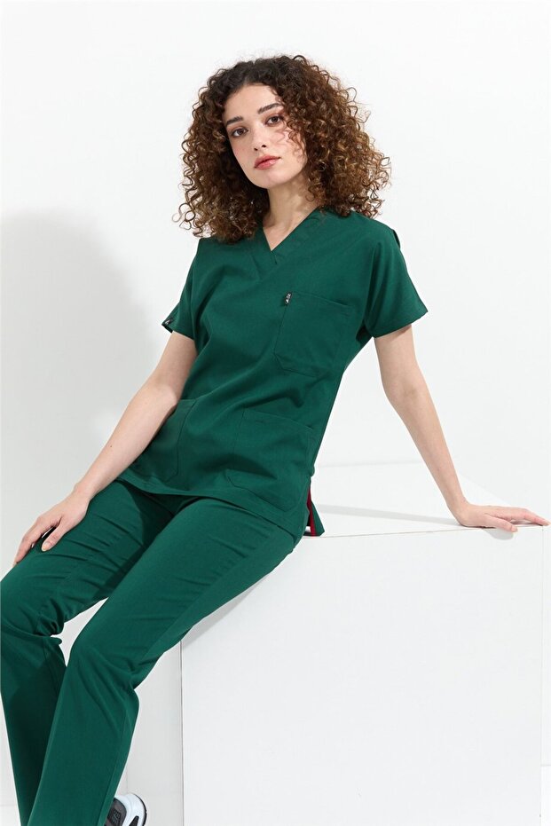 Happiness Spaniard - Stretch Fabric Doctor Nurse Scrubs Uniform Surgical Set (WOMEN), Dark