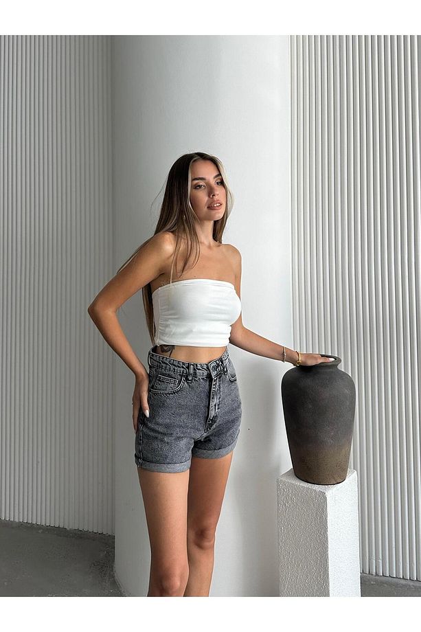 Yıkama Denim Şort Füme Yıkama - 4
