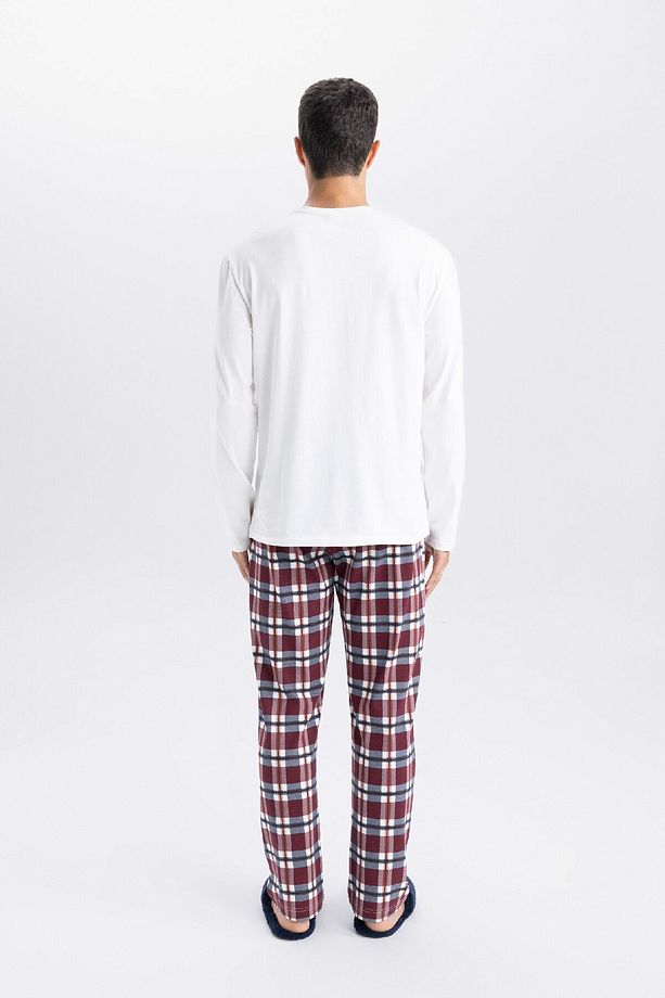 Pijama Takım Bisiklet Yaka Uzun Kollu Basic Düz Üst Kareli Beli Lastikli Alt D0943ax24wn - 5