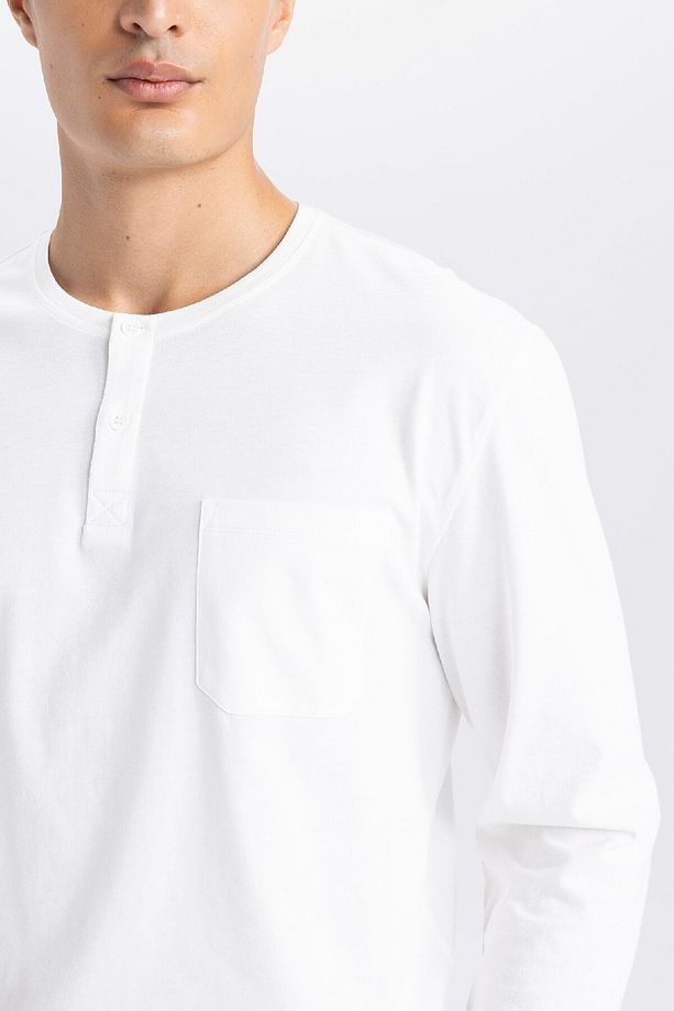 Pijama Takım Bisiklet Yaka Uzun Kollu Basic Düz Üst Kareli Beli Lastikli Alt D0943ax24wn - 4