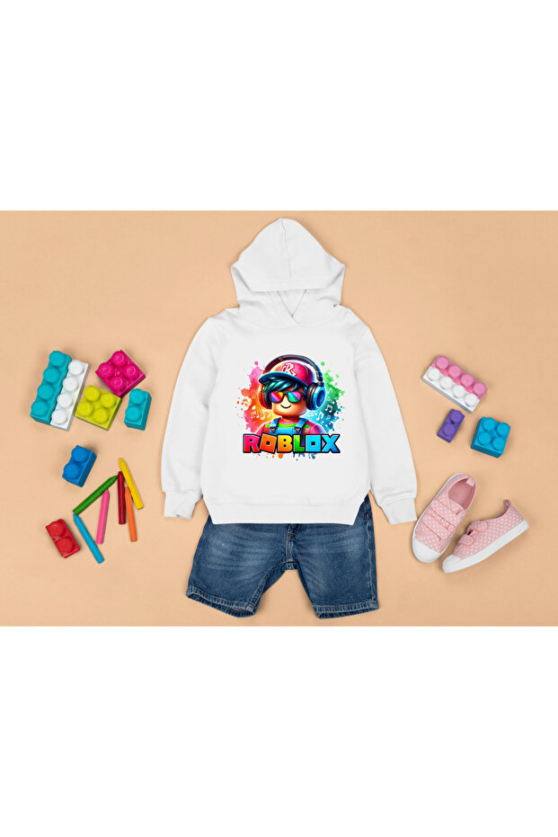 Dj Roblox Printed Hooded Pocket 3 Thread Threaded Kids Sweatshirt