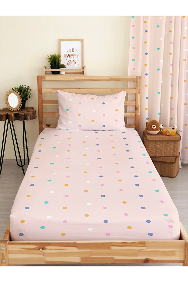 Pink Single Polka Dot Patterned Elastic Sheet Set - 1