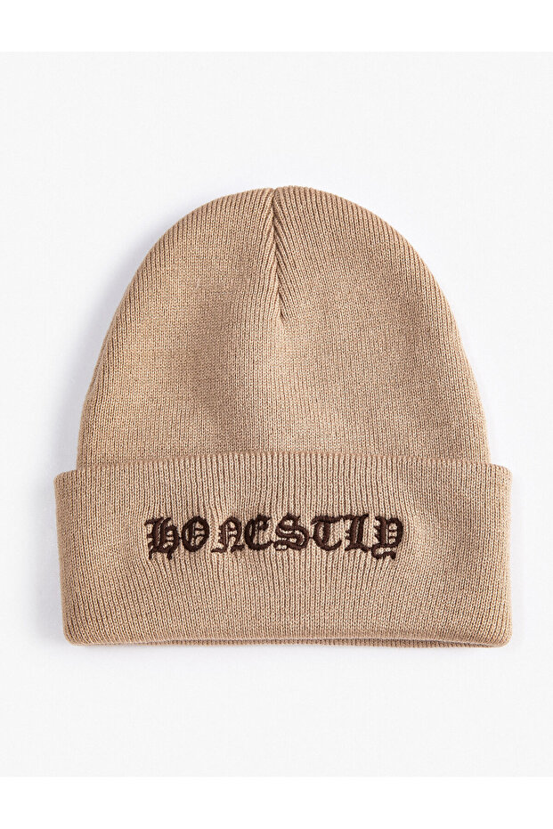 Graffiti Embroidered Beret with Fold Detail