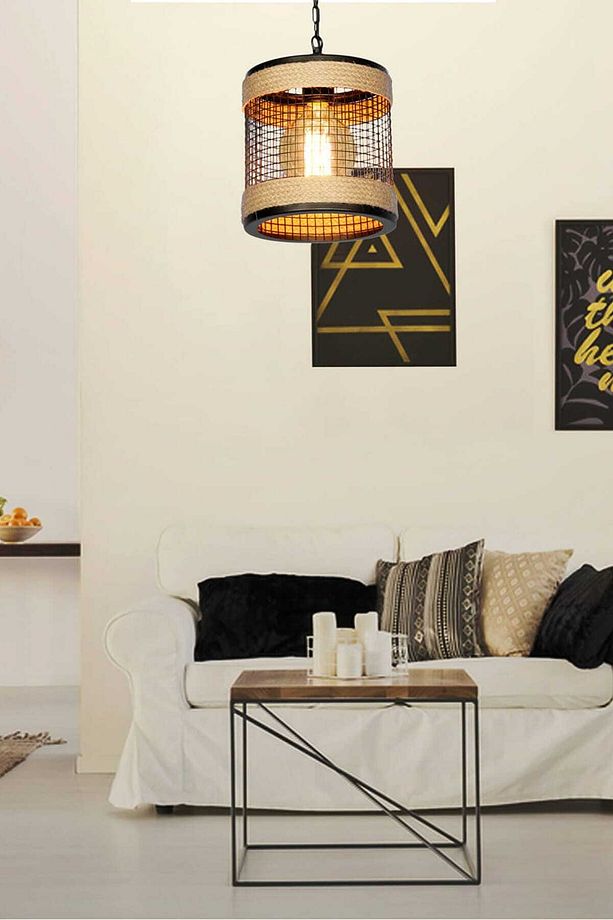 Yıldız Home Narin Tekli Siyah Halatlı Rustik Avize - 4