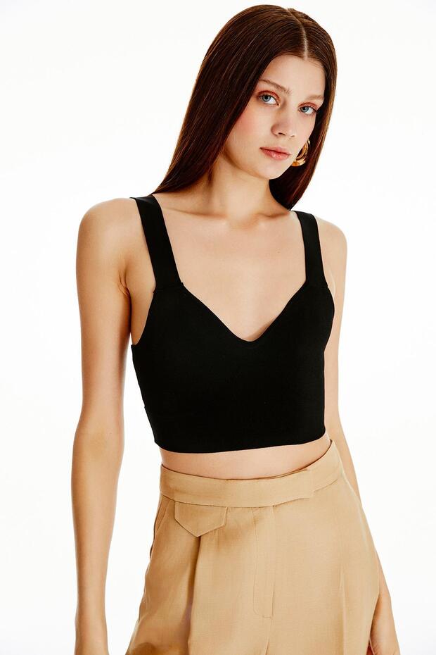 Askılı Siyah Triko Bluz - 5