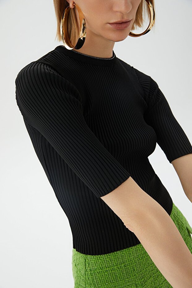 Fitilli Siyah Crop Top - 4