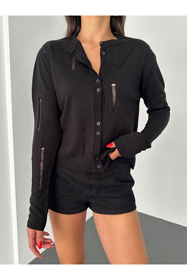 Women's Laser Cut Knitwear Cardigan
