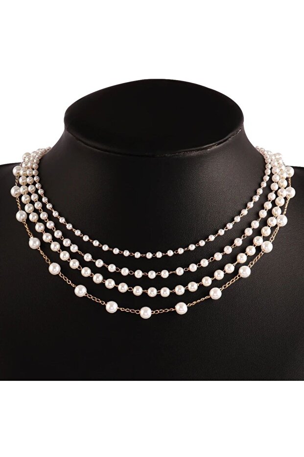 Women's Necklace with 4 Layers of Pearls to Complement Your Elegance