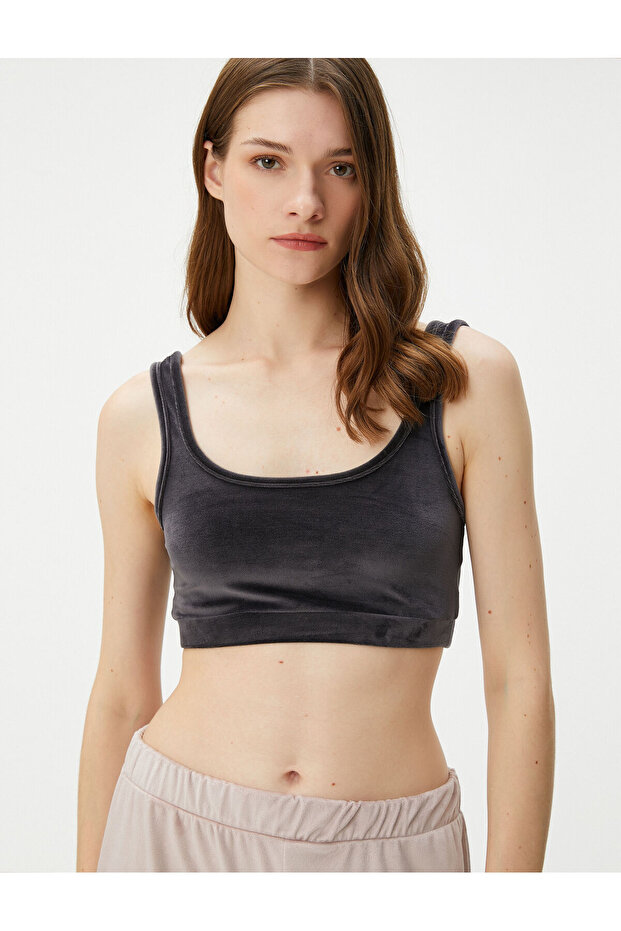 Velvet Pajama Top Crop U Neck Soft Textured