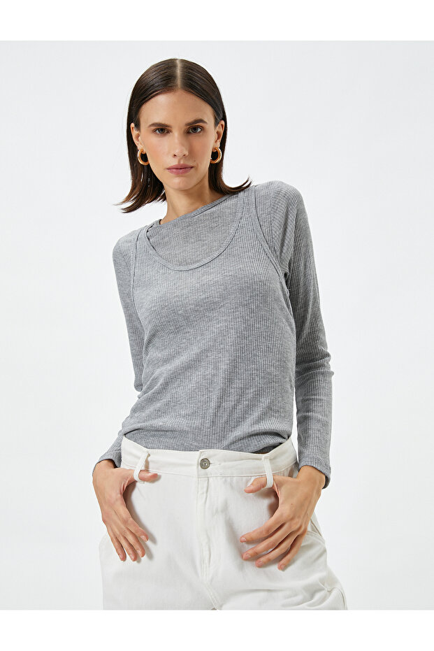 Long Sleeve T-Shirt Crew Neck Two Piece Look