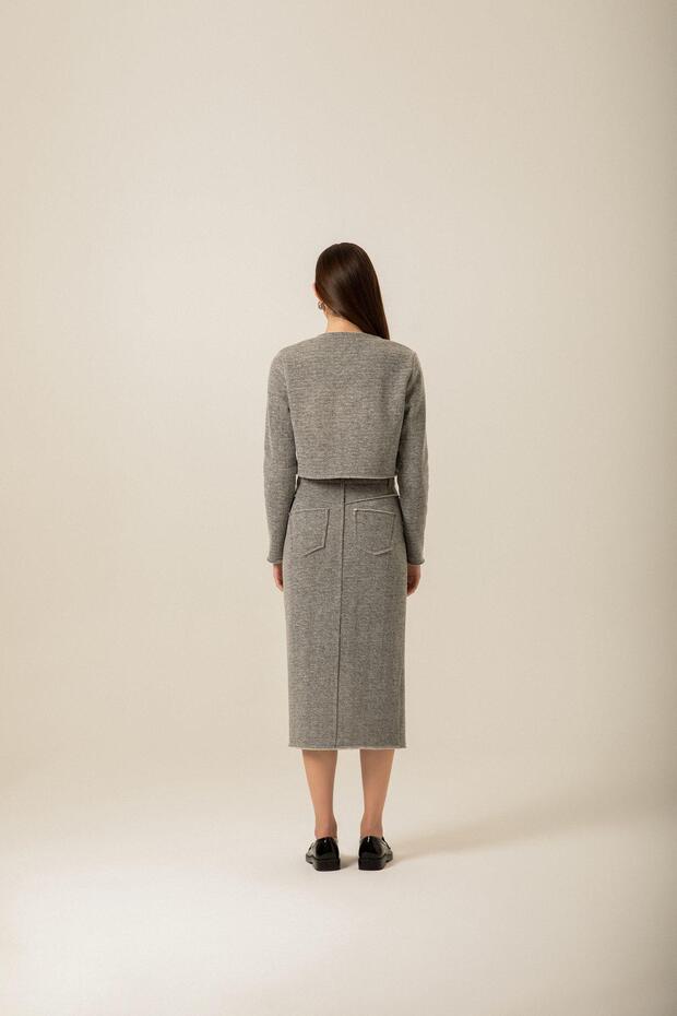 Cep kapağı Detaylı Örme Gri Ceket - 3