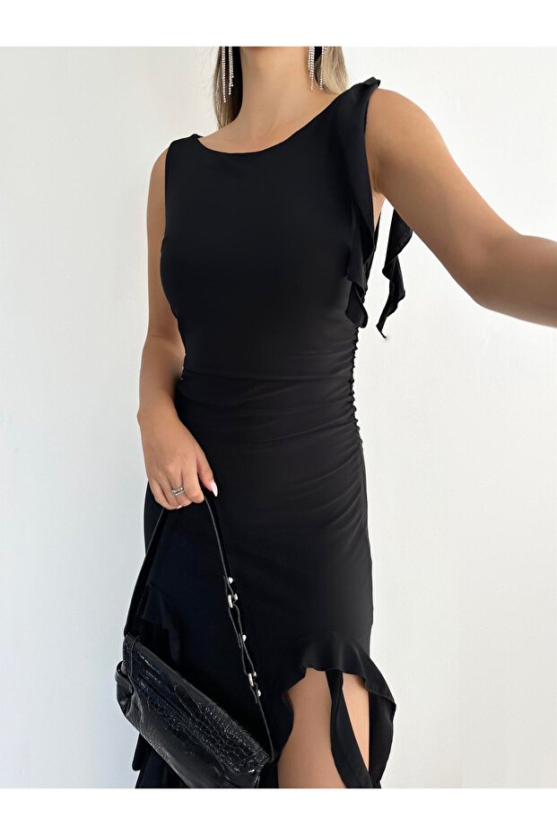 Freya Dalgalı Elbise Siyah - 4