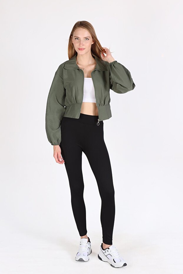 4296A Model Khaki Short Jacket - Front Zip - 1