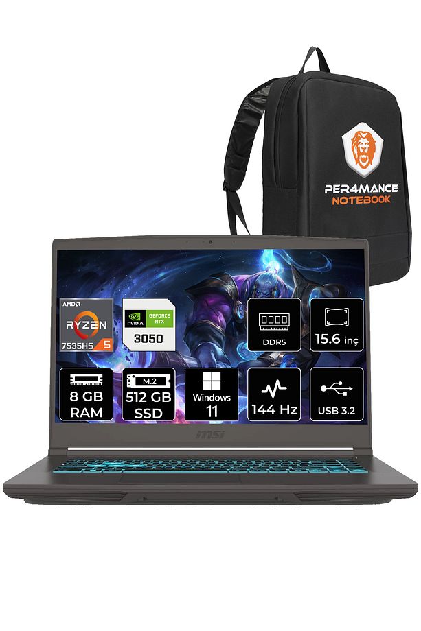Thin A15 R5 7535HS B7UC 8GB 512GB SSD RTX3050/4GB 15.6" FHD 144HZ W11P & PER4 ÇANTA - 1