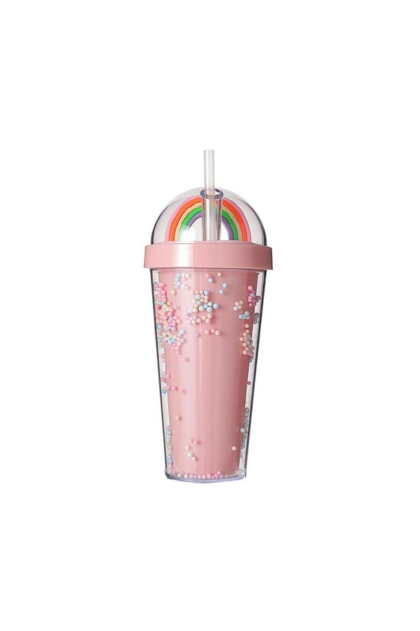 Gökkuşağı Figürlü Boncuklu Pipetli Plastik Su Şişesi (420Ml) - 6