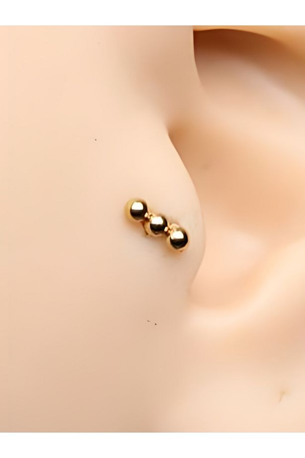 Cerrahi Çelik Üç Top Altın Tragus Helix Conch Piercing - 1