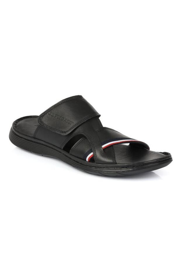 Dean Genuine Leather Tape Black Anatomic Men's Slippers