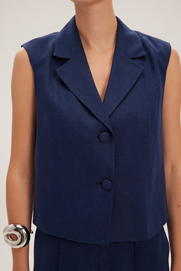 Crop Keten Yelek - 4