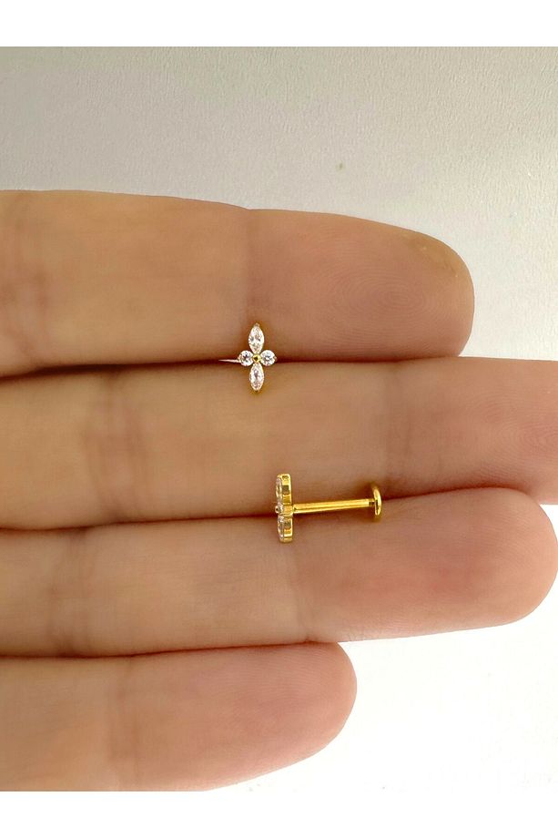 1 ADET G23 TİTANİUM ( TİTANYUM) ZİRKON TAŞLI TRAGUS HELİX CONCH KIKIRDAK LOBE UYUMLU PİERCİNG - 2