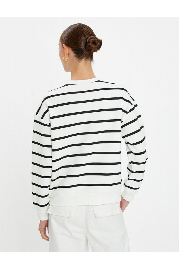 Bisiklet Yaka Sweatshirt Uzun Kollu Basic Pamuklu - 4