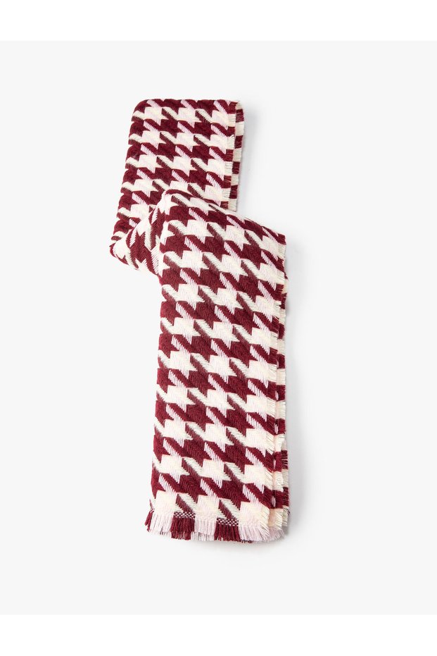 Scarf Houndstooth Patterned Soft Textured Tassels