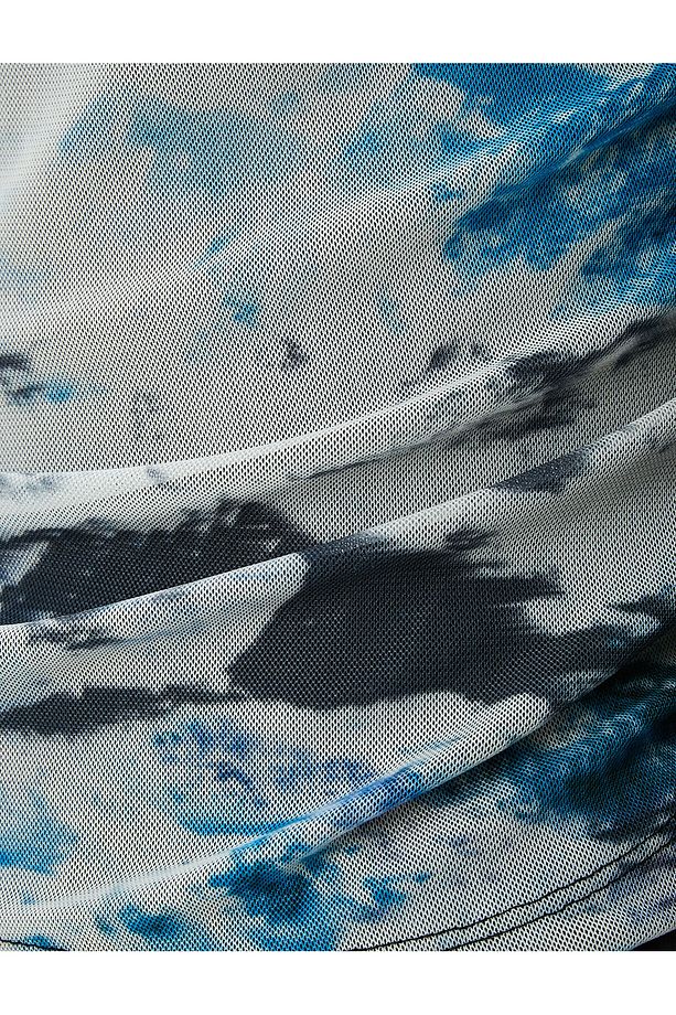 Tül Tişört Batik Desenli Slogan Baskılı Uzun Kollu Bisiklet Yaka - 6