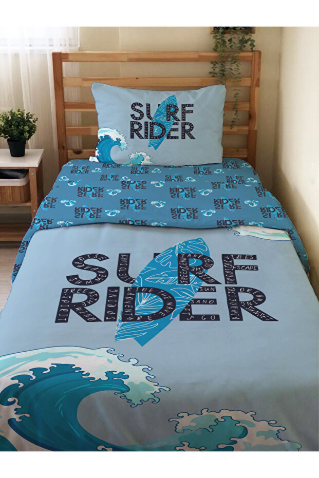 Blue Surf Patterned 2-Piece Duvet Cover Set - 160X220 Cm, Personality