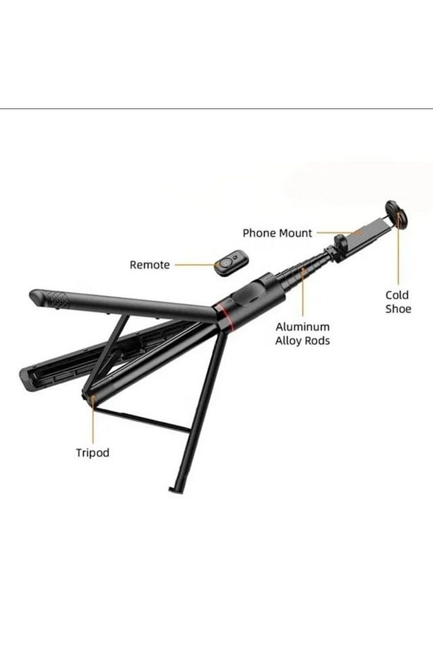 183 cm Bluetooth Kumandalı Katlanabilir Selfie Çubuğu Alüminyum Taşınabilir  Sağlam Tripod - 2