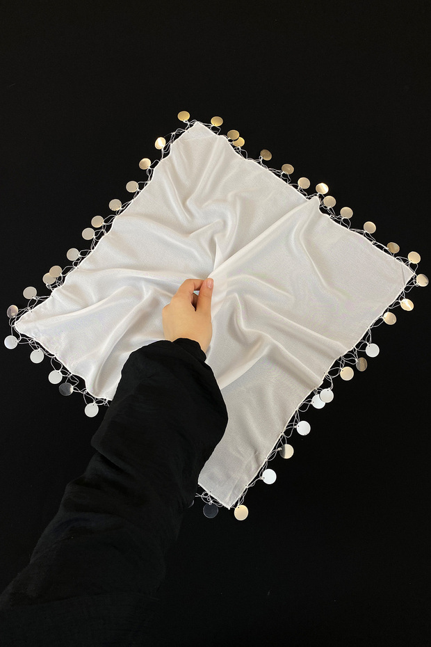 Large Size Chiffon Halay Handkerchief, 50X50Cm White Silver 5 Pieces, Bride Groom Wedding Henna Circumcision Engagement Bride