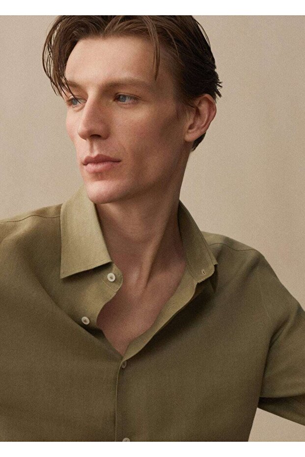 %100 keten regular kesim gömlek - 7