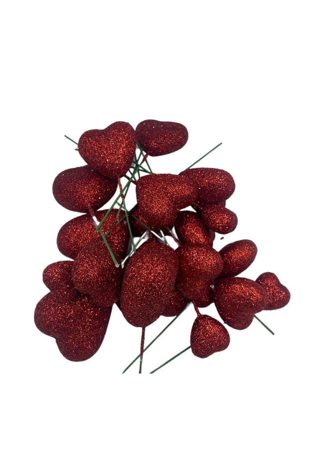 Cake Top Ball Ornament Glitter Red Heart (20 Pieces)