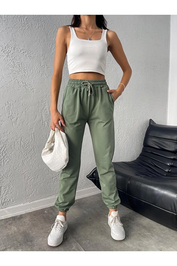 Kışlık Haki içi Polarlı Şardonlu Dalgıç Eşofman Altı - 4