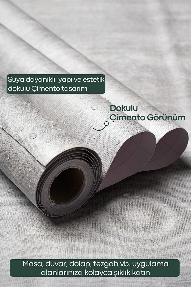 Kendinden Yapışkanlı Dokulu Çimento Görünümlü Mutfak Duvar Dolap Masa Kaplama 60cmX500cm - 4