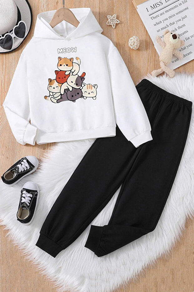 Meow Cats Printed Children's Comfortable Tracksuit Set