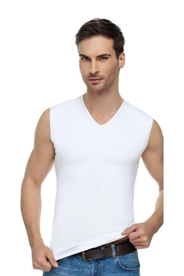 1305 ERKEK ELASTAN V YAKA SIFIR KOL ATLET TEKLİ - 1