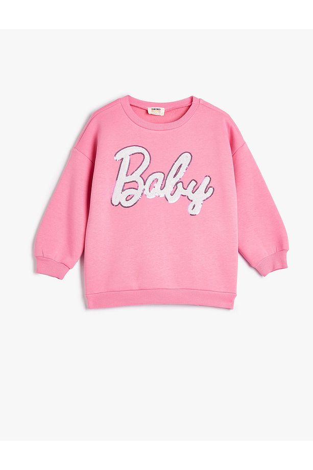 Oversize Sweatshirt Uzun Kollu Bisiklet Yaka Pullu Payetli Pamuklu Şardonlu - 1