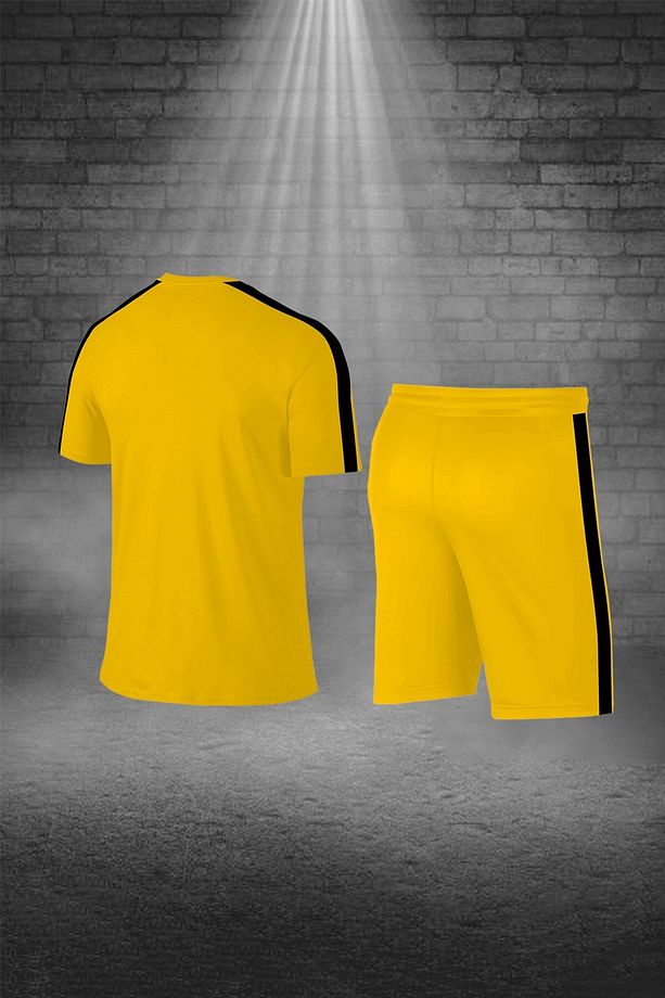 Erkek Sarı Dri-fit Kumaş Baskısız Konforlu Tişört Şort Alt Üst Ikili Set Seti (S -3XL) - 4