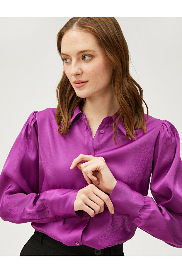 Satin Shirt with Draped Shoulder