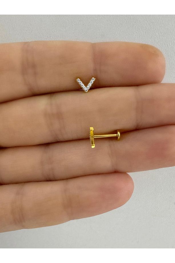 1 ADET G23 TİTANİUM ( TİTANYUM) ZİRKON TAŞLI   TRAGUS HELİX CONCH KIKIRDAK LOBE UYUMLU PİERCİNG - 1