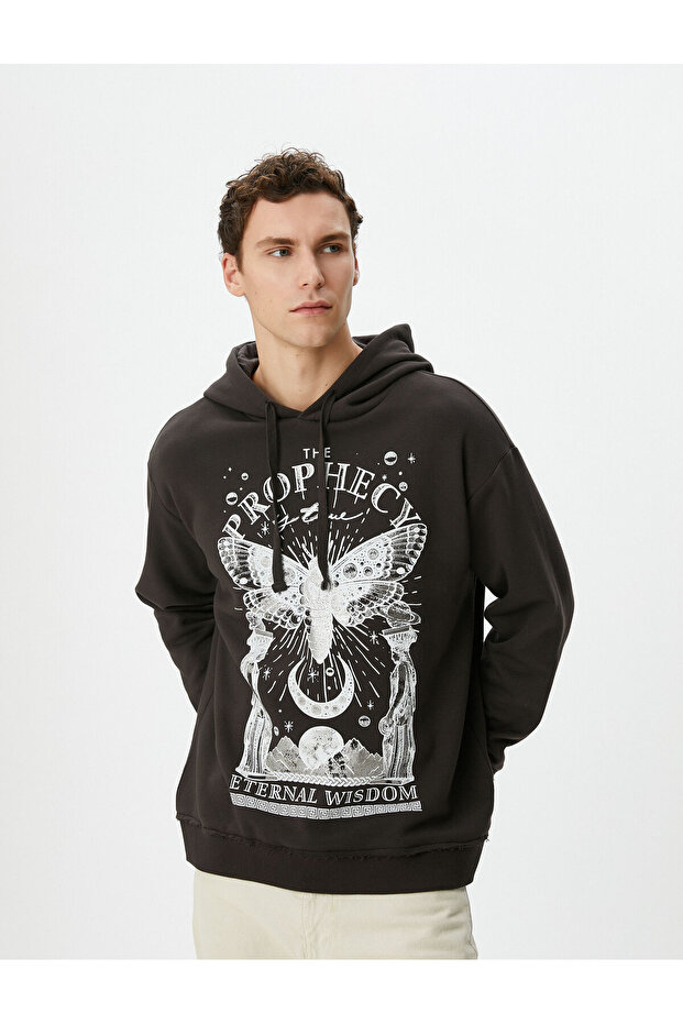 Oversize Hooded Sweatshirt with Mystic Printed Slogan
