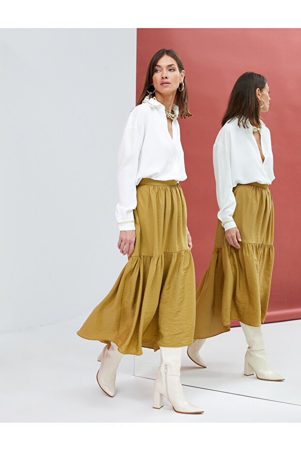 Midi Skirt Flounced Textured Asymmetrical Cut