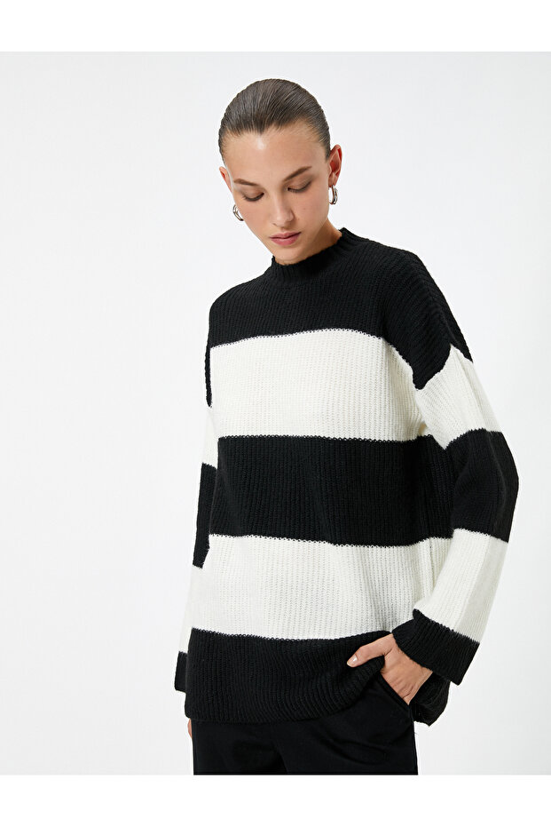 Knitted Sweater Drop Shoulder Light Stand Collar