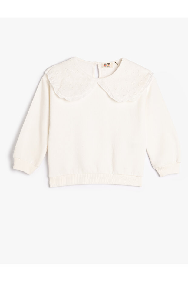 Basic Sweatshirt Wide Peter Pan Collar Button Closure at Back