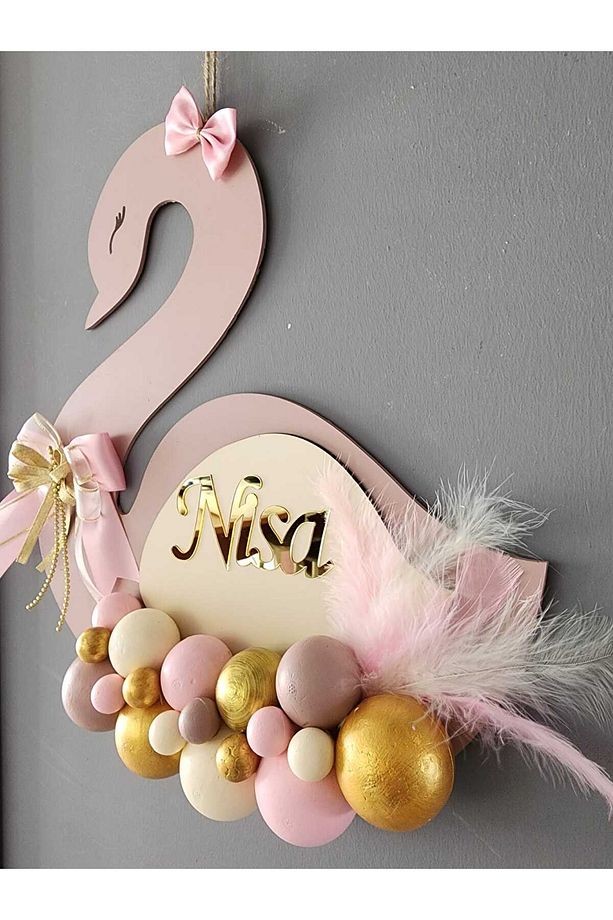 Bubble Kuğu Bebek Kapı ve Duvar Süsü - İstediğiniz isim yazılır - 3