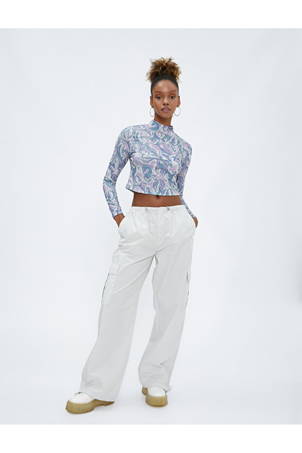 Parachute Trousers with Large Pockets, Elastic, Low Waist, Stoppers