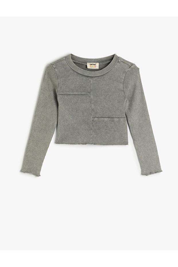 T-Shirt Long Sleeve Crew Neck Camisole Stitching Detailed Cotton